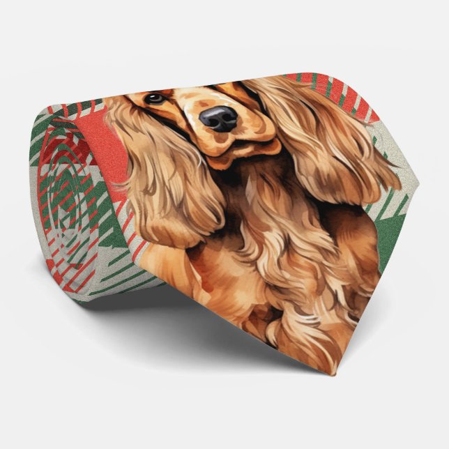 Holiday Cocker Spaniel Dog with Christmas Plaid Tie (Rolled)