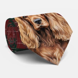 Holiday Cocker Spaniel Dog with Christmas Plaid Tie