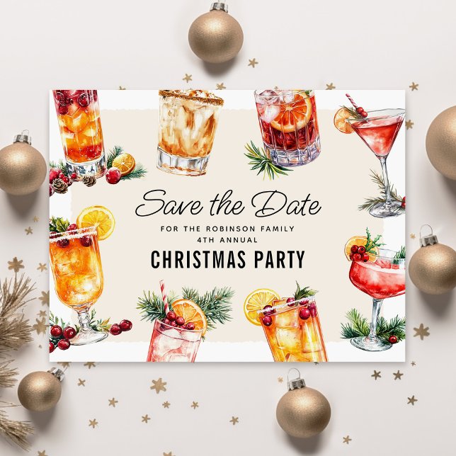 Holiday Cocktail Christmas Party Save The Date Postcard (Creator Uploaded)