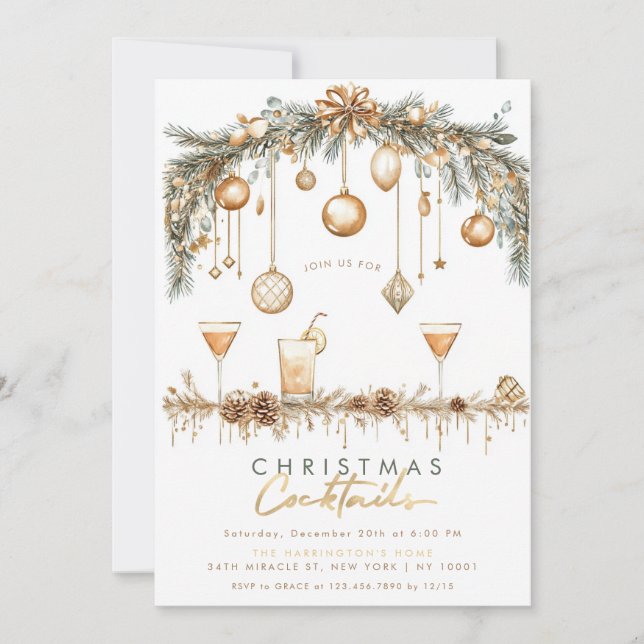Holiday Cocktail Modern Minimalist Christmas Party Invitation (Front)