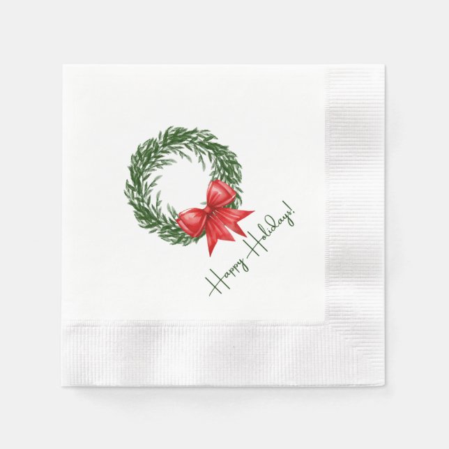 Holiday Cocktail Napkins | Happy Holidays Wreath (Front)