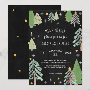 Holiday Cocktail Party Invitation, night pines Invitation