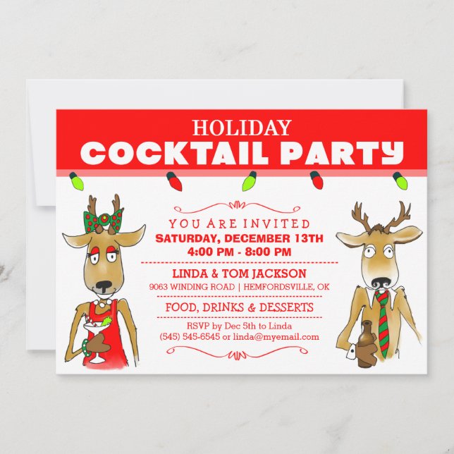 Holiday Cocktail Party Reindeer with Drinks Invite (Front)