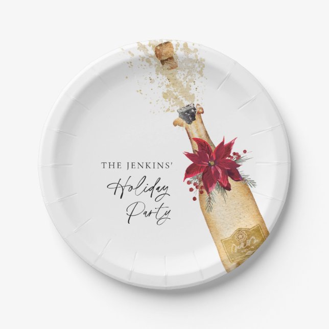 Holiday Cocktail Poinsettia Party Paper Plate (Front)
