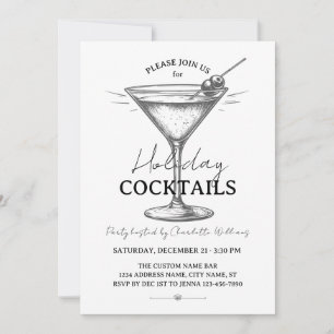 Holiday Cocktails Black & White Drinks Christmas Invitation