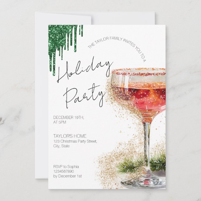 Holiday Cocktails Festive Drinks Christmas Party Invitation (Front)