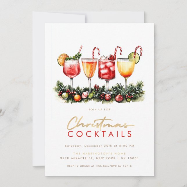 Holiday Cocktails Festive Drinks Christmas Party Invitation (Front)