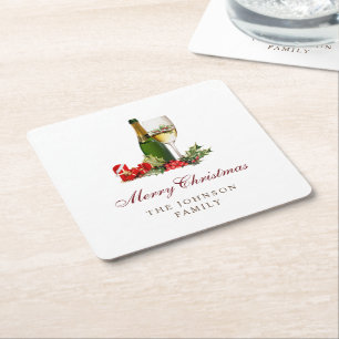 Holiday Cocktails Modern Festive Christmas Party Square Paper Coaster