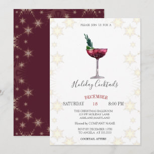 Holiday Cocktails Snowflakes Company Christmas  Invitation