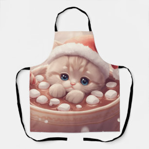 “Holiday Cocoa Kitty Apron" Cute Christmas Cat Apron