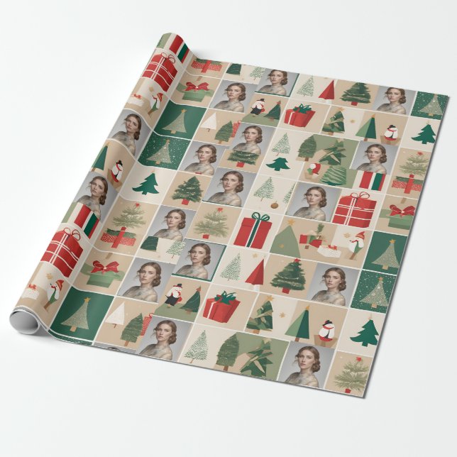 Holiday Collage with 9 Festive Photos (No Text) Wrapping Paper (Unrolled)