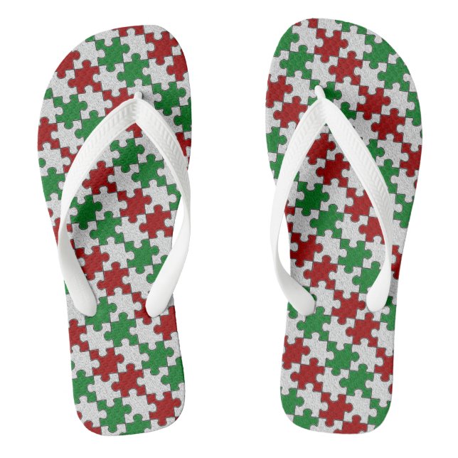 Holiday Colours Jigsaw Pieces Flip Flops (Footbed)