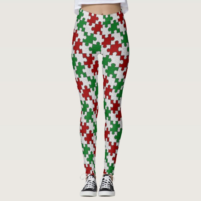 Holiday Colours Jigsaw Pieces Leggings (Front)