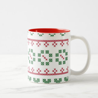 Holiday Colours Sampler Style Cross Stitch Mug