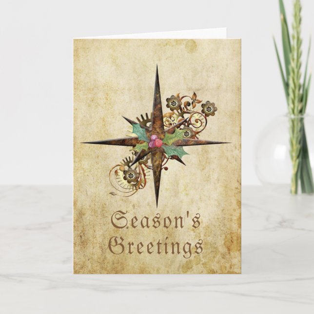 Holiday Compass Star Steampunk Customizable Card (Front)