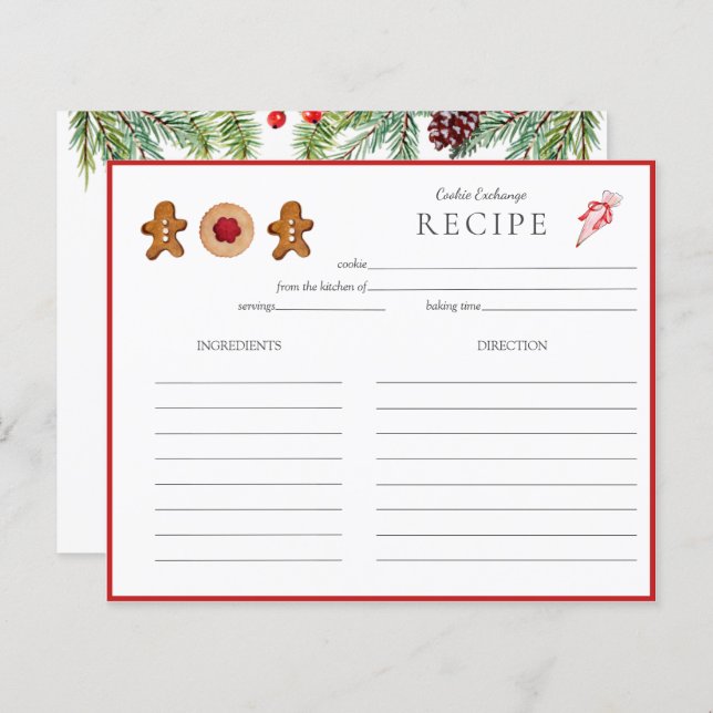Holiday Cookie Exchange bakers Recipe card (Front/Back)