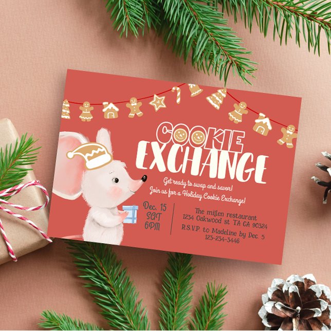 Holiday cookie exchange cute mouse invitation (Creator Uploaded)