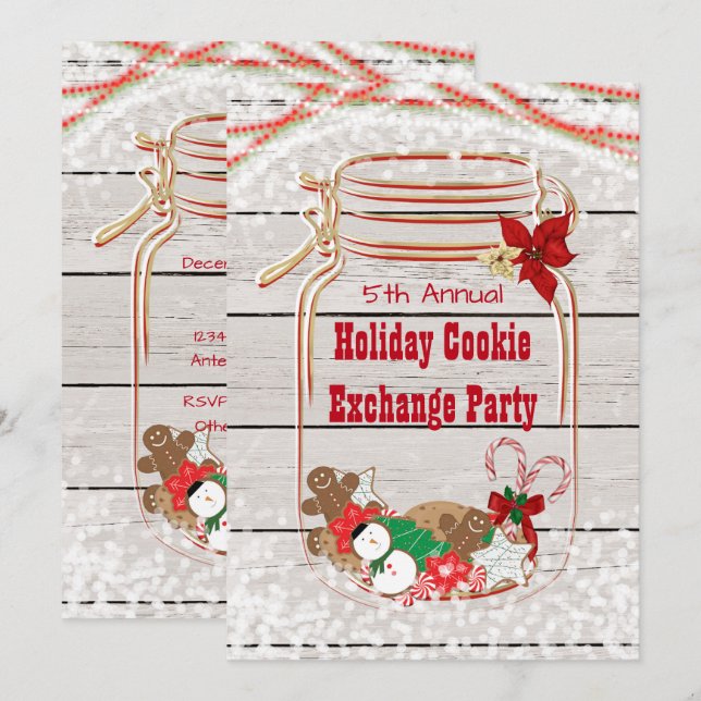 Holiday Cookie Exchange Mason Jar Invitations (Front/Back)