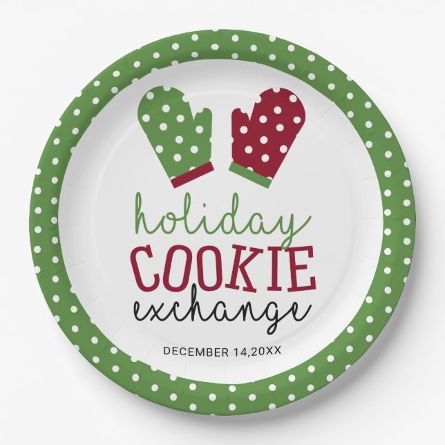 Holiday Cookie Exchange Party Christmas Oven Mitts Paper Plate (Front)