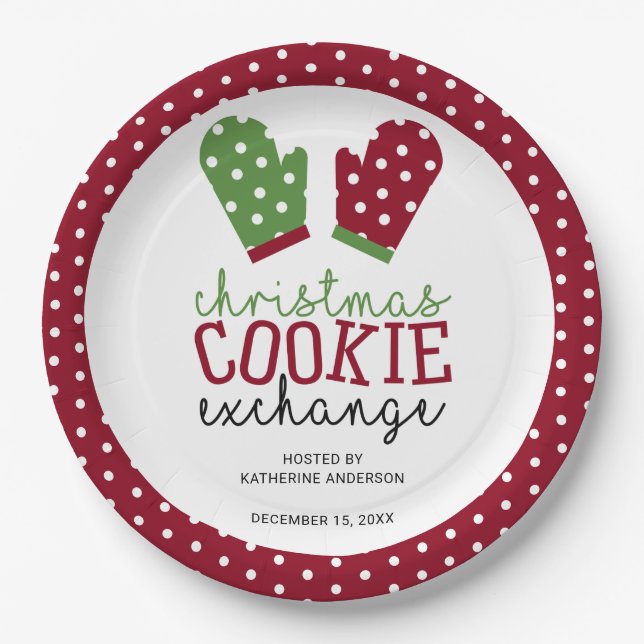 Holiday Cookie Exchange Party Christmas Oven Mitts Paper Plate (Front)