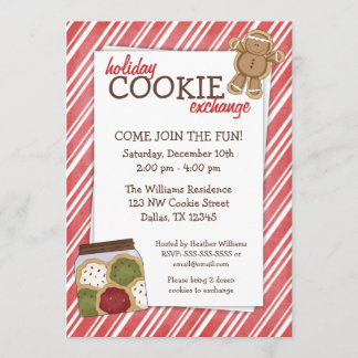 Holiday Cookie Exchange Red Stripes Invitations