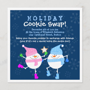 Holiday Cookie Swap Happy Snowmen Invitation