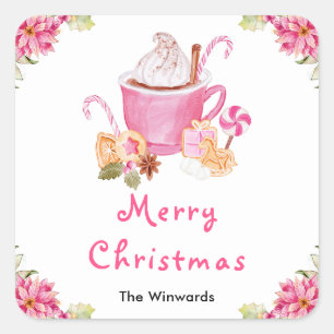 Holiday Cookies and Cocoa Pink Merry Christmas Square Sticker