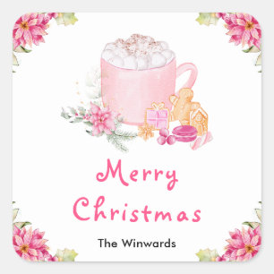 Holiday Cookies and Cocoa Pink Merry Christmas Square Sticker
