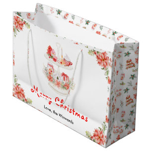 Holiday Cookies and Cocoa Red Merry Christmas Large Gift Bag