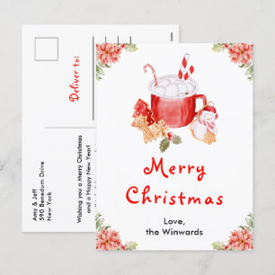 Holiday Cookies and Cocoa Red Merry Christmas Postcard