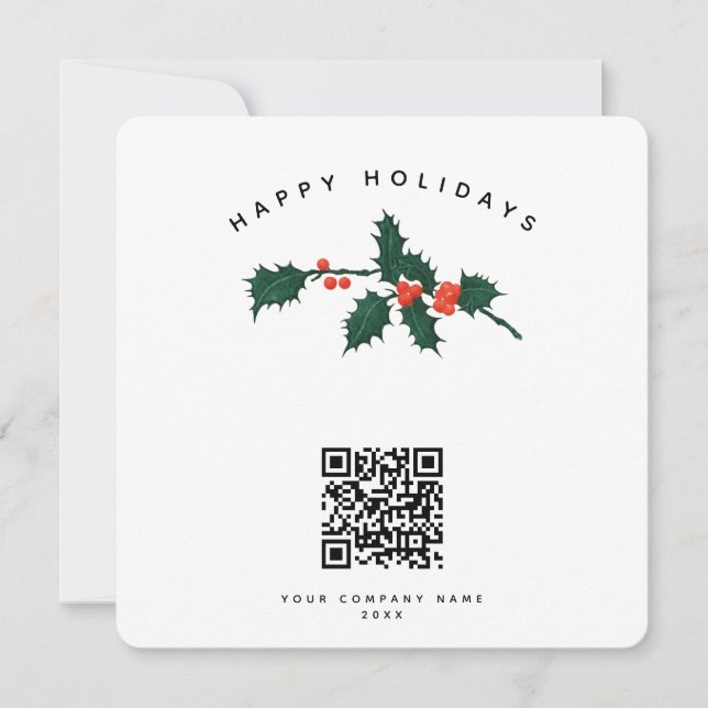 Holiday Corporate Business QR Code Christmas Card (Front)