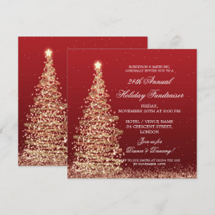 Holiday Corporate Fundraiser Gala Gold & Red Invitation