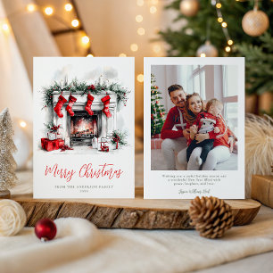 Holiday Cozy Fireplace Christmas Family Photo Card