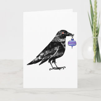 Holiday Crow with Purple Christmas Ornament Card