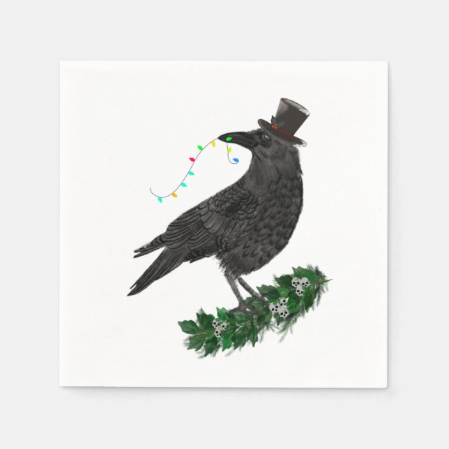Holiday Crow with Top Hat Napkin (Front)