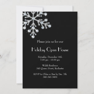 Holiday Crystal Snowflake Open House (black) Invitation