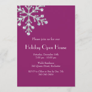 Holiday Crystal Snowflake Open House (magenta) Invitation