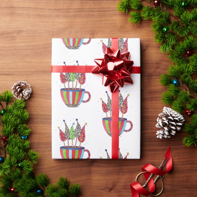 Holiday Cup of Cheer Christmas Trees Wrapping Paper (Holiday Gift)