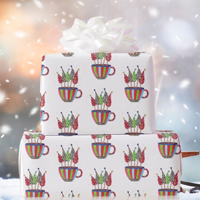 Holiday Cup of Cheer Christmas Trees Wrapping Paper (Creator Uploaded)