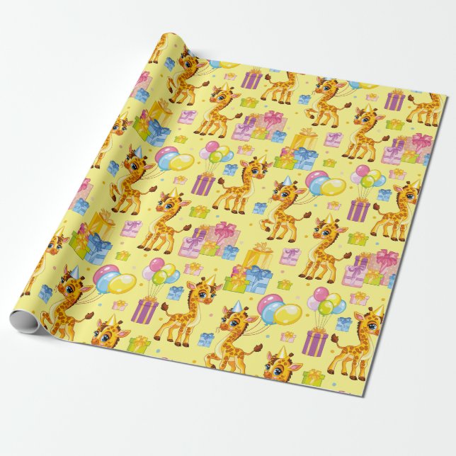 Holiday cute cartoon giraffe wrapping paper (Unrolled)