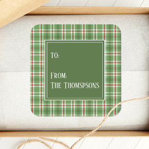 Holiday Cute Green Red Rustic Country Plaid Square Sticker