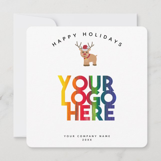 Holiday Cute Reindeer Business Logo Christmas Card (Front)