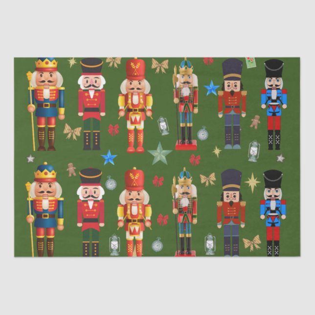 holiday cute toy soldier Nutcracker pattern green Tissue Paper (Front)