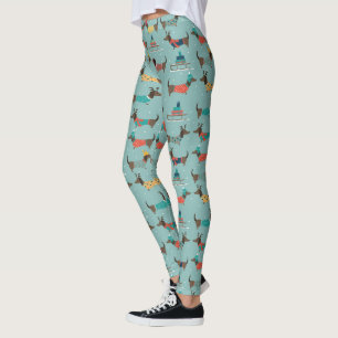 Holiday Dachshunds with Gifts and Sleds Pattern Leggings