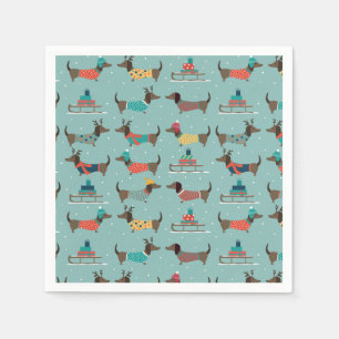 Holiday Dachshunds with Gifts and Sleds Pattern Napkin