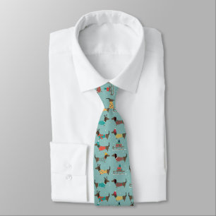 Holiday Dachshunds with Gifts and Sleds Pattern Tie