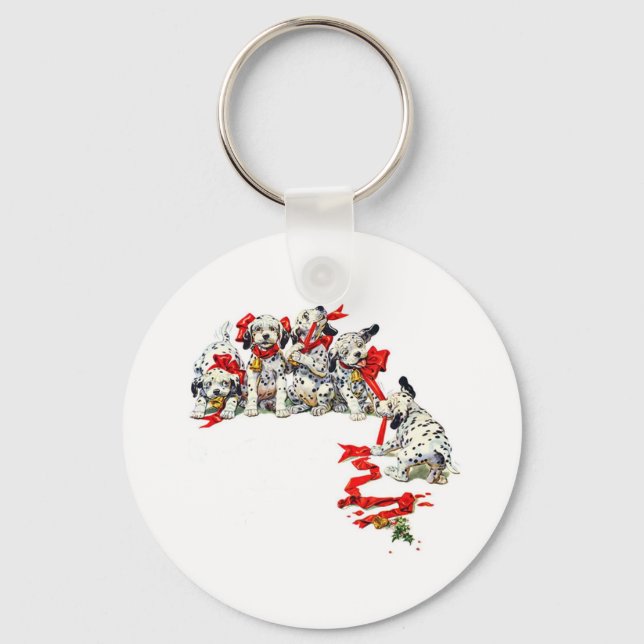 Holiday Dalmatian Pups Keychain (Front)