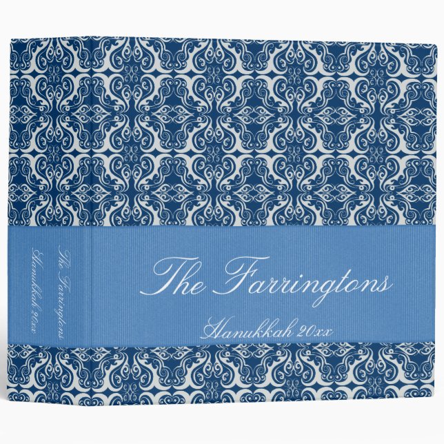 Holiday Damask Blue & White 2" Binder (Front/Spine)