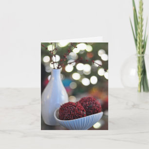 Holiday decor in white & red, vase, Holiday card