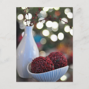 Holiday decor in white & red, vase, postcard